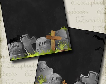 TOMBSTONES - 2 Premade Scrapbook Pages - EZ Layout 2768