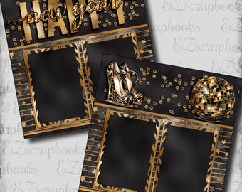 Black & Gold Happy New Year - 2 Premade Scrapbook Pages - EZ Layout 23-946