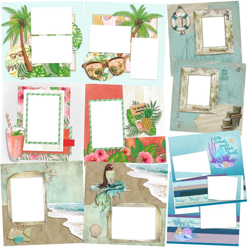 Beach Vibes EZ Quick Pages Digital Scrapbook Quick Page Bundle INSTANT DOWNLOAD image 1