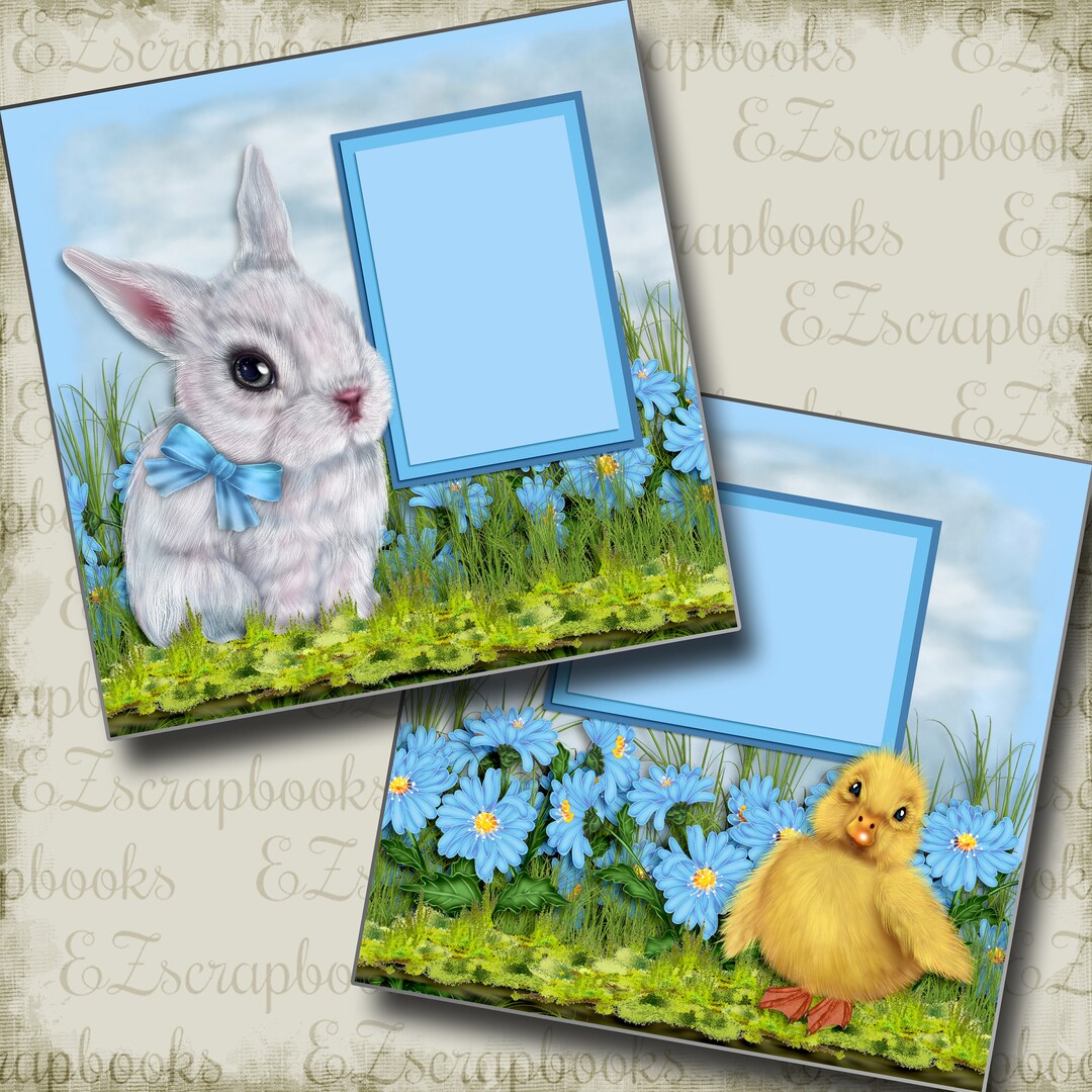 EZ Layout 4158 - Easter Theme Premade Scrapbook Pages (2 Quickpage Layouts)