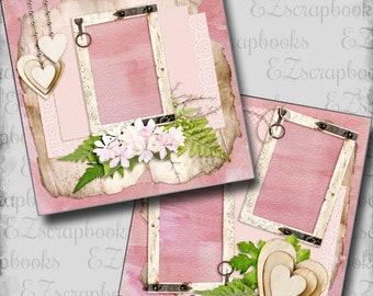 Shabby Hearts - Love - 2 Premade Scrapbook Pages - EZ Layout 5494