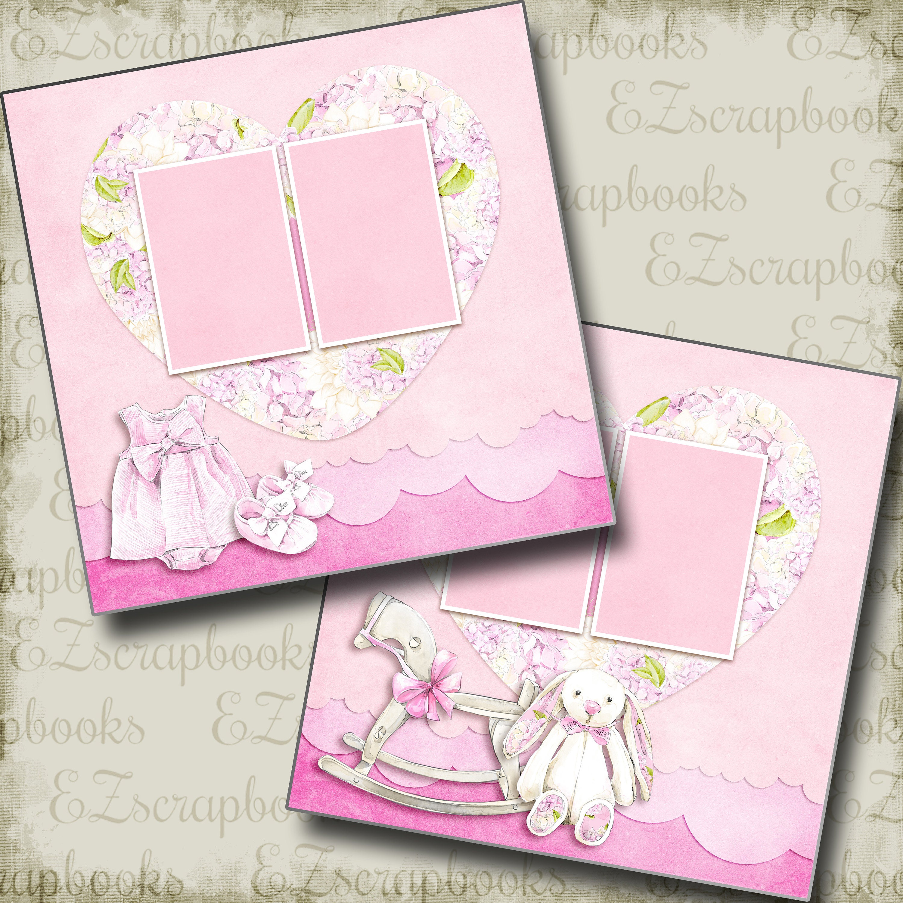 Baby car seat ride girl ~ 2 premade scrapbook pages paper layout by cherry  0354