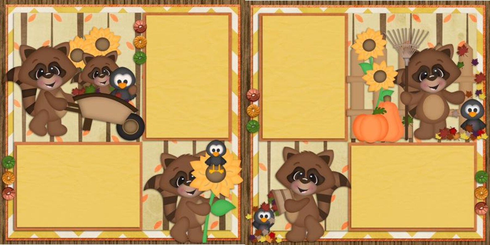 FALL Day RACCOONS 2 Premade Scrapbook Pages EZ Layout 429 - Etsy Canada