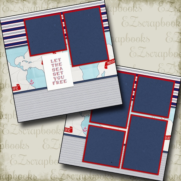 ON The SEA - 2 Premade Scrapbook Pages - EZ Layout 2077