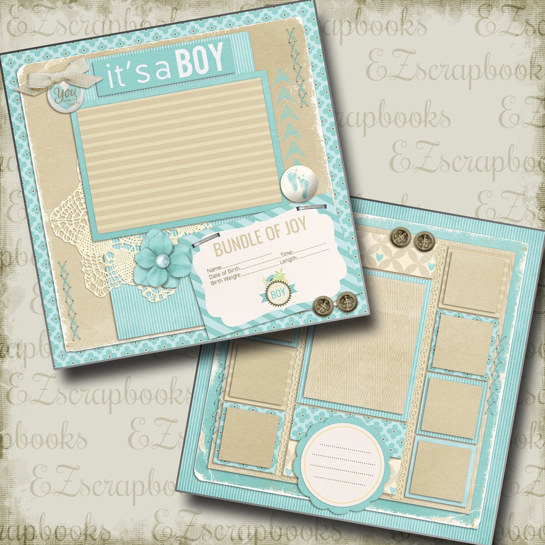IT'S a BOY - 2 Premade Scrapbook Pages - EZ Layout 300 - Etsy