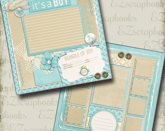 First Birthday Premade EZ Layout 5085 Quickpage Designs First Birthday Scrapbook Pages - Premade Baby Boy NPM Layouts Digital Scrapbooking Layouts - View #12