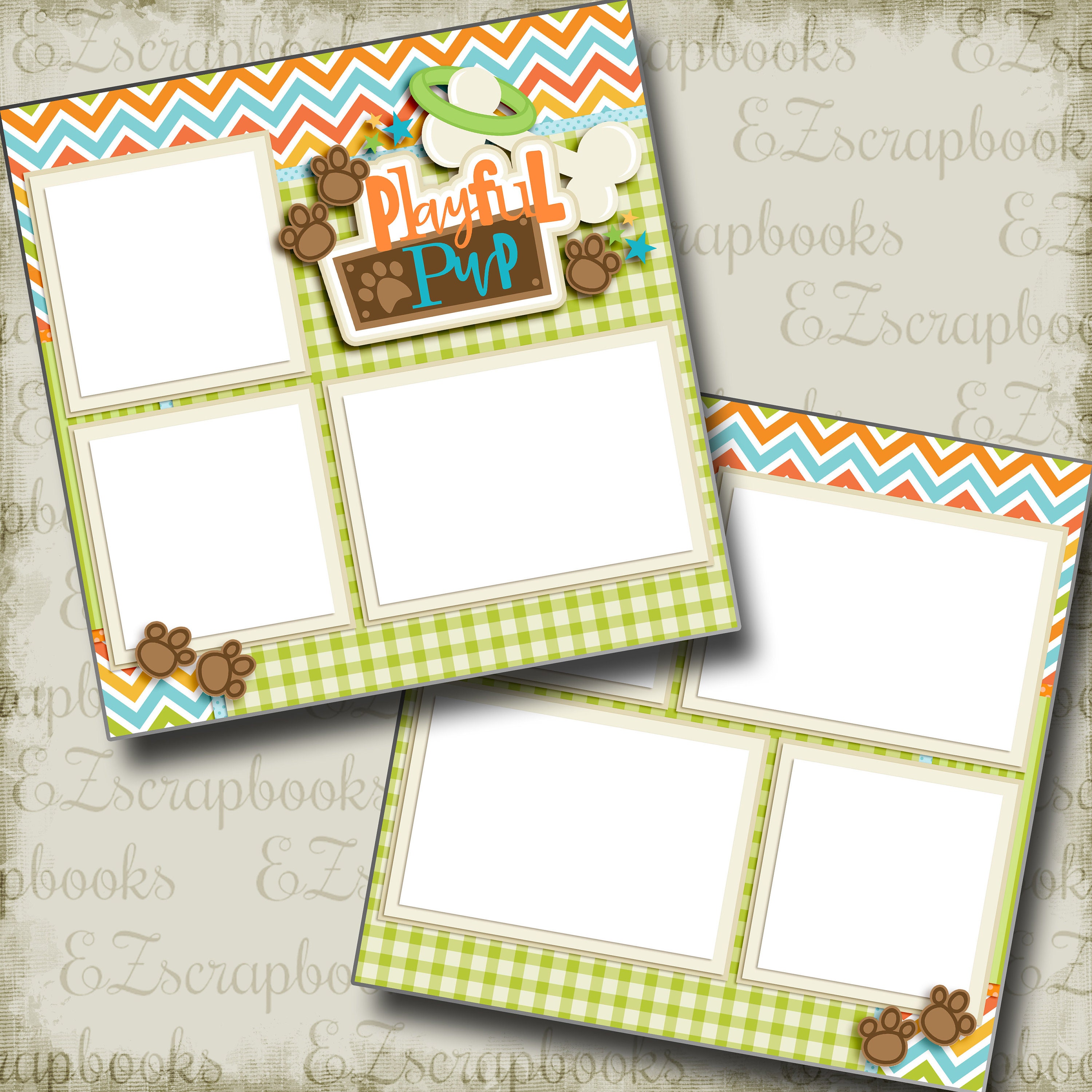 Pup File Layout Playful Pup - Dog - 2 Premade Scrapbook Pages - EZ Layout 2975 - Etsy