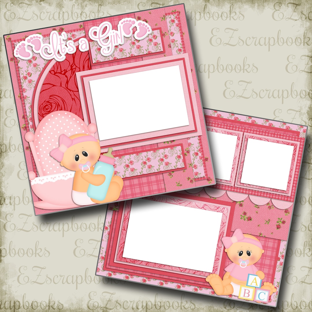 BABY GIRL - 2 Premade Scrapbook Pages - EZ Layout 422 - Etsy