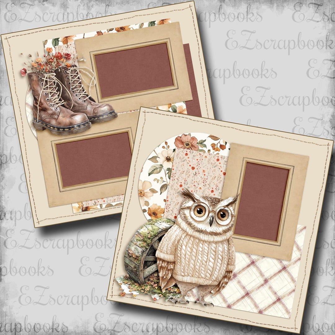 Spelling Autumn Owl - 2 Premade Scrapbook Pages - EZ Layout 25-734 - Etsy