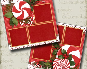 Peppermint Holiday - Christmas - 2 Premade Scrapbook Pages - EZ Layout 3578