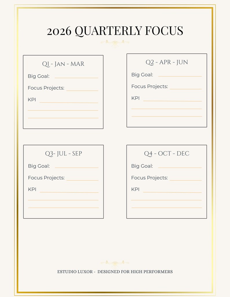 2026 Quarterly Goal Planner Printable – 365day Goal Setting & Personal ...