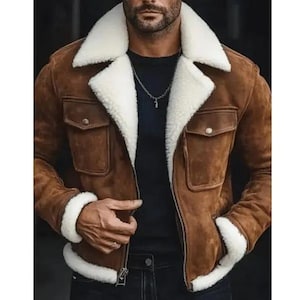 Men’s Vintage Brown Shearling Leather Aviator Jacket