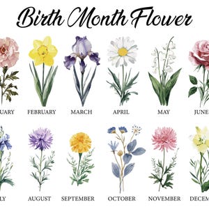 a collection of twelve different flowers, each representing a different month of the year.