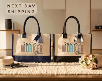 Personalized Social Worker Cotton Canvas Tote Bag ,Custom Social Worker Gift Bag Counselor Bag Social Worker Appreciation Tote Bag