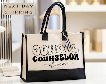 Custom Name School Counselor Tote Bag, Gift for Teachers, Counselor Appreciation Tote, Education Team Bag, School Staff Gift for Educators