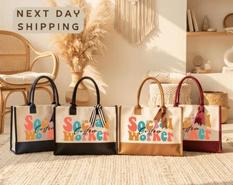 Personalized Social Worker Cotton Canvas Tote Bag, Custom Social Worker Gift Bag, Social Work Graduation Gift