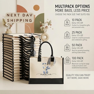 a stack of books and a handbag, with text providing information about the multipack options available for purchase.