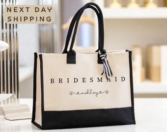 Custom Bridesmaid Tote Bag, Personalized Bridal Party Gift, Wedding Day Bag, Custom Name Bridesmaid Tote