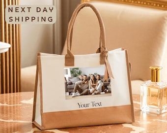 Family Photo Tote Bag with Custom Text and Name, Gift for Family and Loved Ones, Personalized Gift