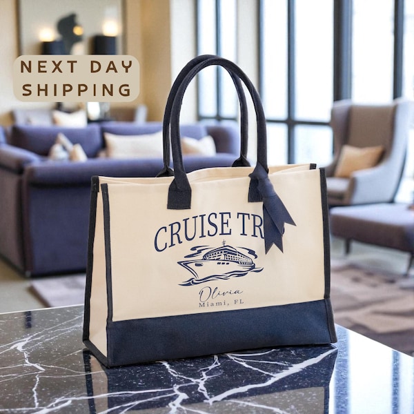 Cruise Trip Tote Bag, Custom Name Vacation Tote, Personalized Travel Gift, Cruise Essentials Beach Bag, Family Cruise Gift
