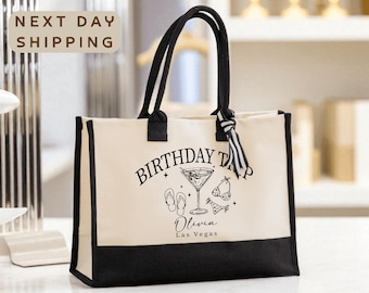 Custom Birthday Trip Tote Bag, Custom Travel Tote, Personalized Gift Bag, Vacation Tote, Birthday Gift for Her