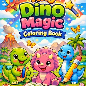 Målarbok med liten dinosaurie, 43 utskrivbara sidor (PDF-mönster)