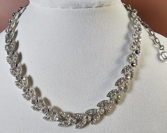 Vintage 1950s Rhinestone Leaf Choker Necklace