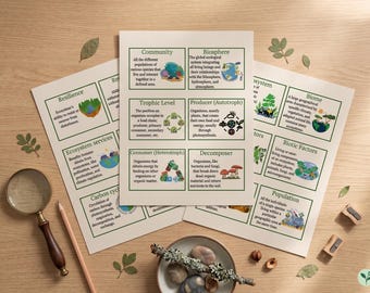 Ecosystem Biomes Vocabulary Flashcards, Ecology Science Nature Study (Printable PDF)