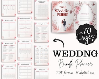 Digital Wedding Planner Printable Bridal Organizer Budget, Guest List, Checklist & Timeline Download