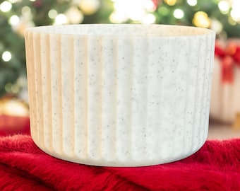 White Silver Glitter Fluted Silicone Tumbler Boot