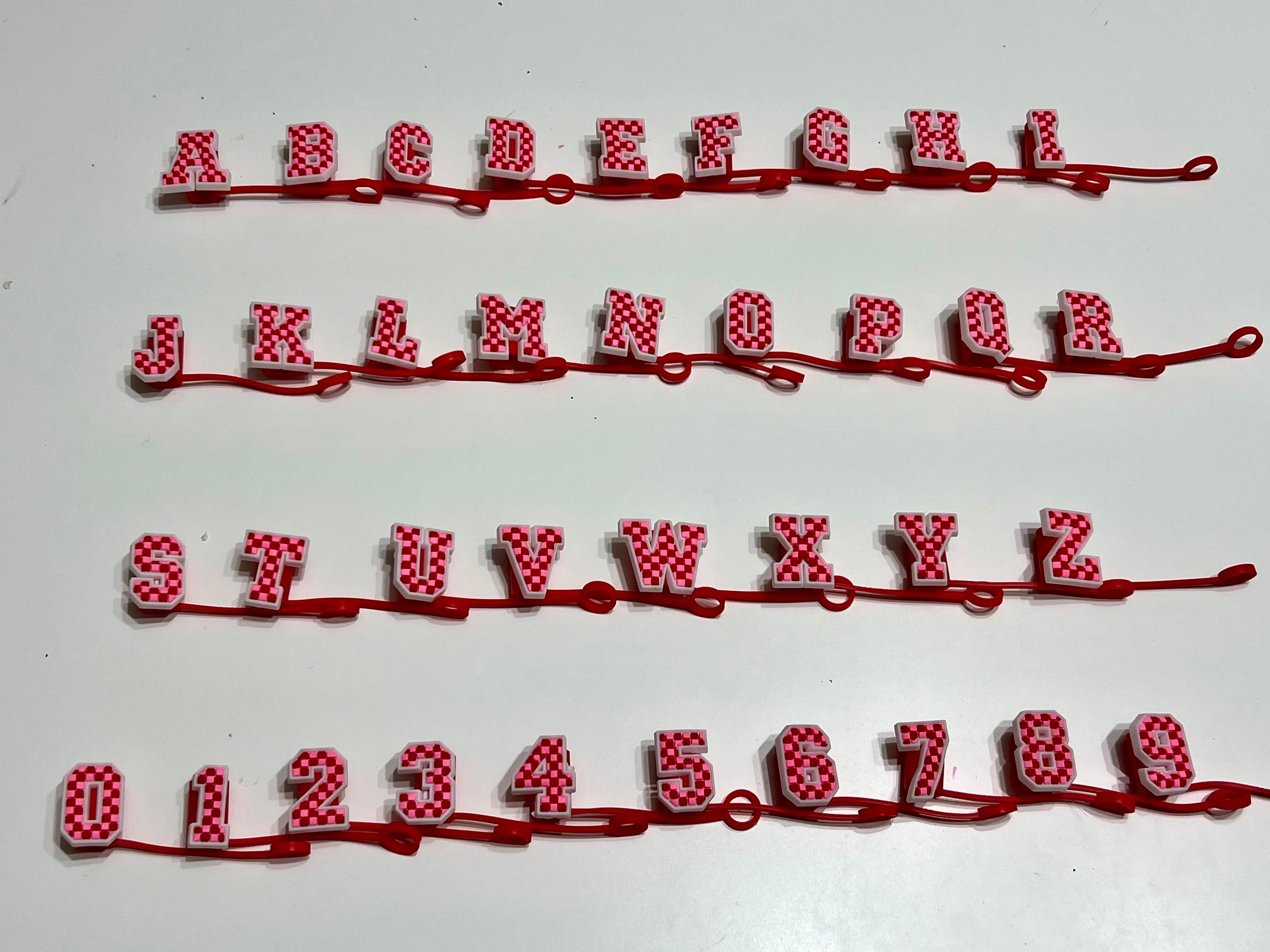 Checkpoint Letters Pink Red Check Letters & Numbers Straw Topper 10mm - Etsy