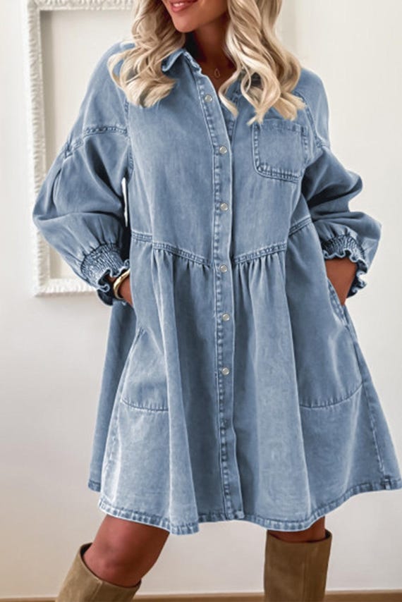 flared denim mini dress Lola Denim Mini Dress S / BLUE main image 0