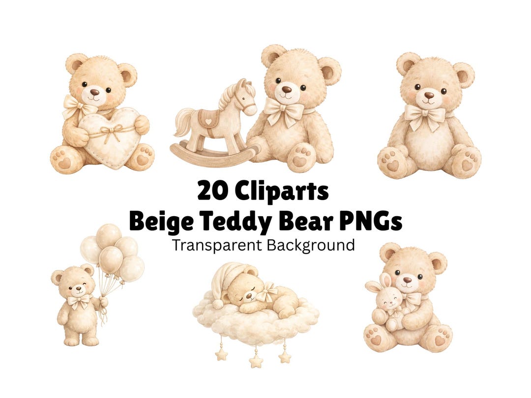 Beige Teddy Bear PNG Bundle | Baby Shower Clipart | Beige Teddy Bear ...