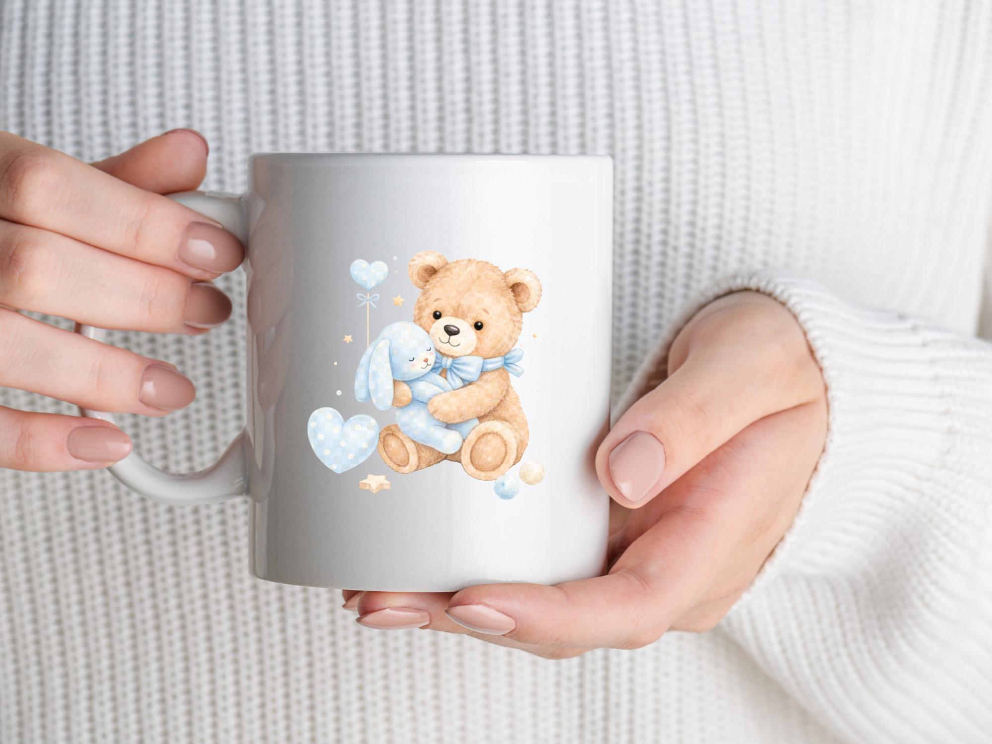 Blue Teddy Bear Clipart Bundle | Baby Boy Bear PNG | Watercolor Nursery ...