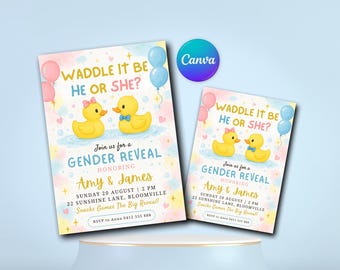 Duck Gender Reveal Invitation | Waddle It Be He or She | Baby Gender Reveal Invite | Printable Gender Reveal Card