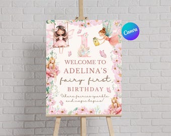 Letrero de bienvenida para cumpleaños de hadas/Póster de bienvenida para el primer cumpleaños de las hadas/Letrero de cumpleaños para el jardín de hadas/Letrero de bienvenida para el primer cumpleaños de las niñas hadas