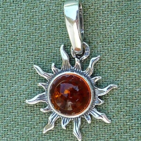 Small Baltic Amber & Sterling Honey Color Sun Pendant