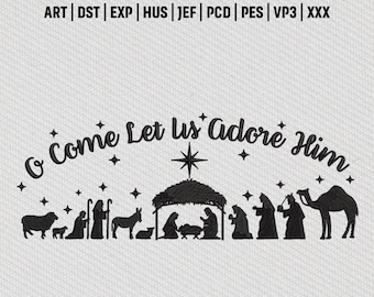 O Come Let Us Adore Him Krippe Stickdatei, Weihnachten Religiöse Szene Design, Christliche Maschinenstickerei, Instant Download