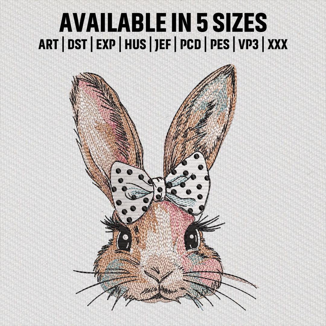 Cute Easter Bunny Bow Embroidery Design, Easter Bunny Embroidery Design ...