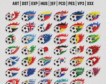 Fußball Country Flaggen Stickdatei Bundle, Football Nation Team Dateien, digitaler Download