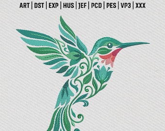 Blumenstickerei, Kolibri Stickdatei, PES DST, Stickdatei
