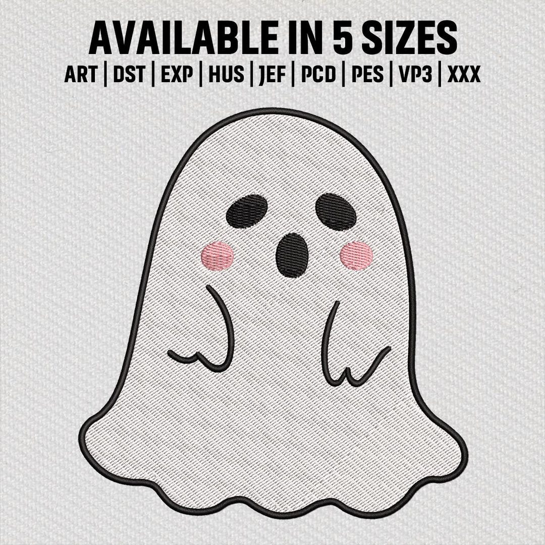 Scared Cute Ghost Embroidery Design, Kawaii Halloween Embroidery File ...