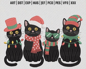 Weihnachts Katze Stickmuster, lustige festliche Tiere, Stickdatei, Sofortdownload