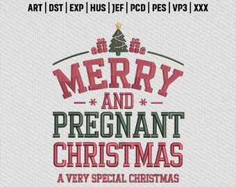 Frohe und Schwangere Weihnachten Stickmuster, lustige Schwangerschaft Weihnachten Stickdatei, Instant Download