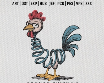 Frühling Huhn Stickdatei, lustiges Huhn Stickmuster, Maschinenstickerei, Instant Download, 5 Größen enthalten