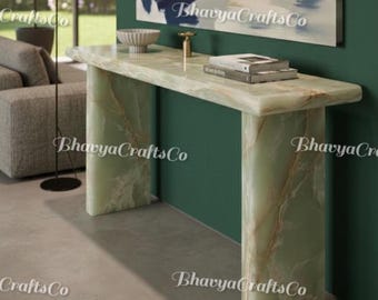 Modern Green Onyx Console Table | Natural Stone Entryway Hallway Furniture
