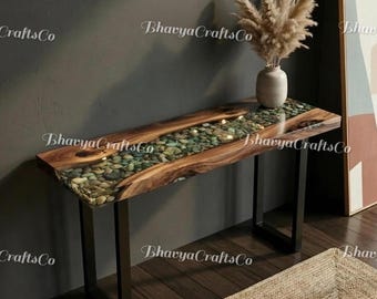 Live Edge Epoxy River Console Table, Natural Wood Hallway Entryway Furniture
