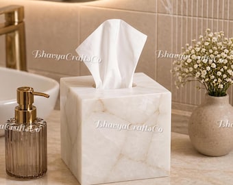 Funda para caja de pañuelos de cuarzo blanco natural, soporte de cristal hecho a mano, decoración moderna y elegante.