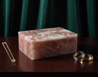 Handmade Rose Quartz Jewelry Box | Pink Stone Keepsake