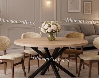 Dessus de table de salle à manger rond en travertin, pierre naturelle adoucie, marbre crème, table de cuisine minimaliste